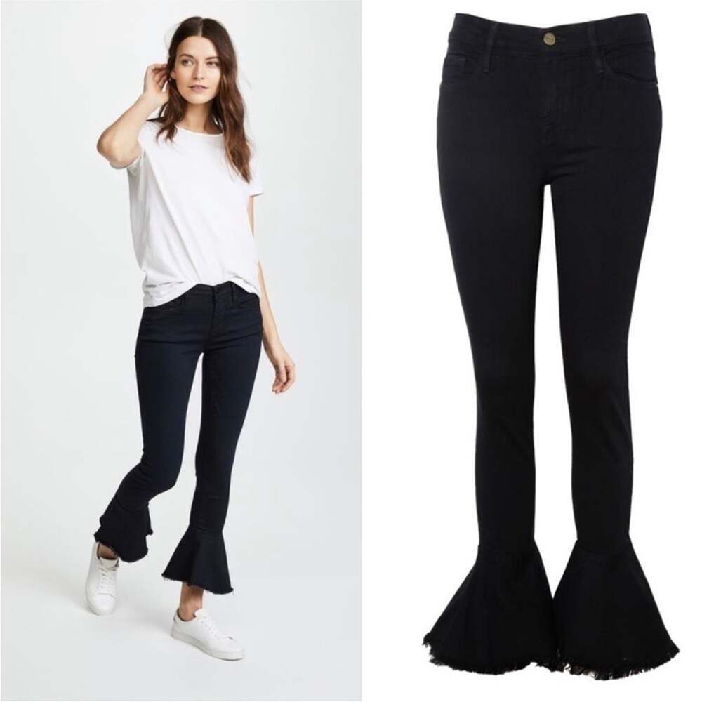 Frame Le Skinny De Jeanne Flounce Jeans Size 26 Black Flare Denim Stretch